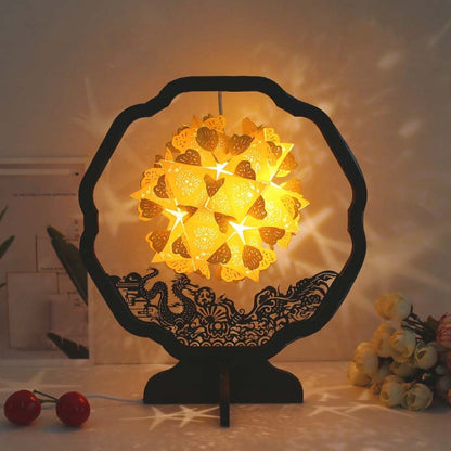 กระดาษศิลปะแสงและเงากระดาษแกะสลัก DIY Handmade สร้างสรรค์โคมไฟตั้งโต๊ะขนาดเล็ก, Round-shaped, Fan-shaped, Arc-shaped