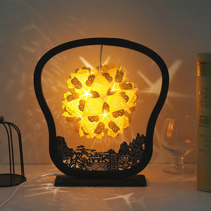 กระดาษศิลปะแสงและเงากระดาษแกะสลัก DIY Handmade สร้างสรรค์โคมไฟตั้งโต๊ะขนาดเล็ก, Round-shaped, Fan-shaped, Arc-shaped