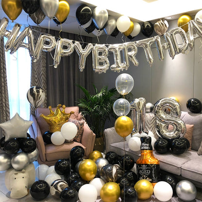 Happy Birthday Girl Boy อลูมิเนียมฟิล์มบอลลูนฉากตกแต่งชุดพื้นหลังตกแต่งผู้ใหญ่อุปกรณ์ตกแต่ง Party