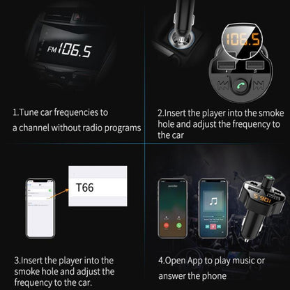 T66 รถ Bluetooth Car Charger ไฟแช็ก MP3 Player แฮนด์ฟรีเครื่องส่งสัญญาณ FM ในรถยนต์, T66