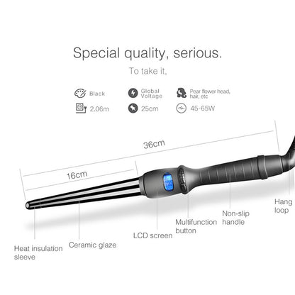 LCD Conical Curling Iron หลอดเดียวเซรามิคเคลือบกรวยดอกไม้ลูกแพร์, 19mm EU, 25mm EU, 25mm US, 19mm US, 32mm EU