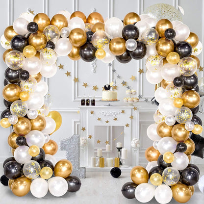คลาสสิกสีดำทองชุดบอลลูนน้ำยางวันเกิดบอลลูนโซ่ตกแต่งห้องชุด, Classic Black Gold Latex Balloon Set