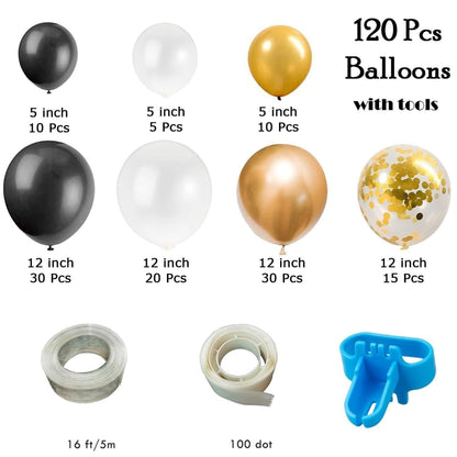 คลาสสิกสีดำทองชุดบอลลูนน้ำยางวันเกิดบอลลูนโซ่ตกแต่งห้องชุด, Classic Black Gold Latex Balloon Set