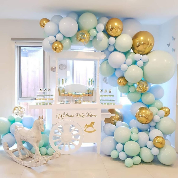 Macaron สีเขียวและสีฟ้าบอลลูนแพคเกจโซ่วันเกิดงานแต่งงานพื้นหลังตกแต่งบอลลูนผสม, Macaron Decoration Balloon Combination