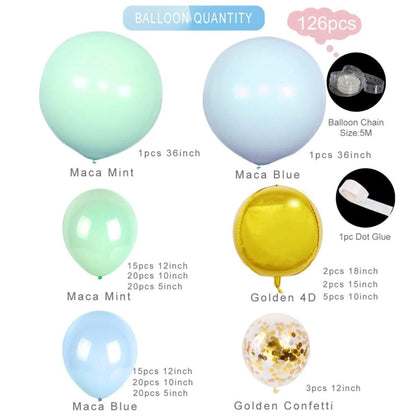 Macaron สีเขียวและสีฟ้าบอลลูนแพคเกจโซ่วันเกิดงานแต่งงานพื้นหลังตกแต่งบอลลูนผสม, Macaron Decoration Balloon Combination