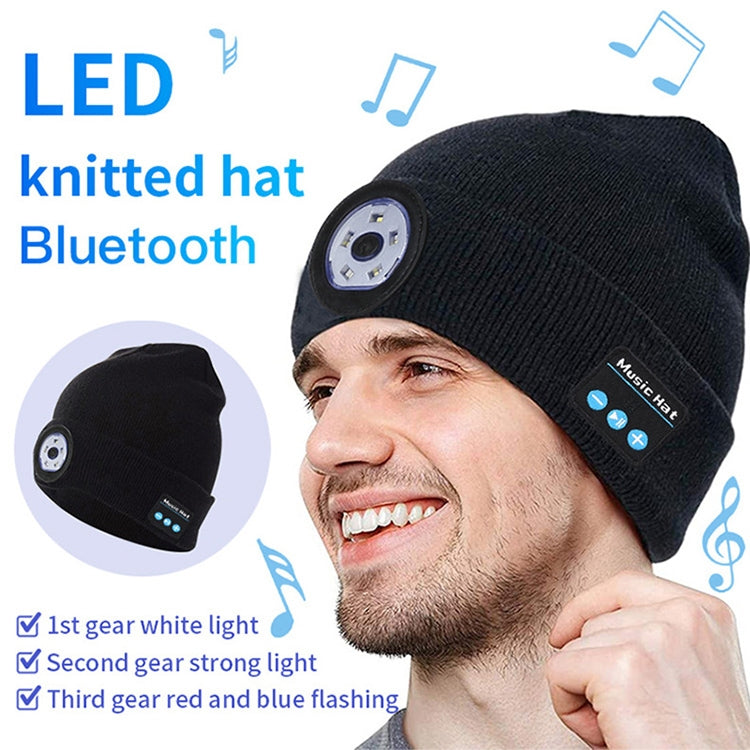 วิ่งกลางคืนกลางแจ้งตกปลากลางคืนไฟ LED ส่องสว่าง Bluetooth 5.0 หมวกถัก