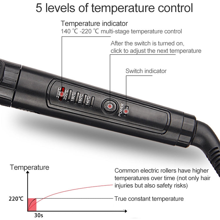 เครื่องม้วนผมนาโนไทเทเนียมพร้อมจอแสดงอุณหภูมิดิจิตอล LED, 19mm, 22mm, 25mm, 28mm, 32mm