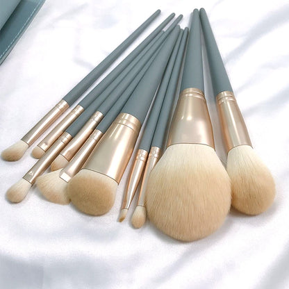 10 ชิ้น/เซ็ตแปรงแต่งหน้าข้าวโพดผ้าไหมเส้นใยผม Loose Powder แปรง Face และ Eye แปรงแต่งหน้า, Without Bag, With Blue Bag, With Silver Bag, With Pink Cylinder, With Green Cylinder, With Pink Zipper Bag