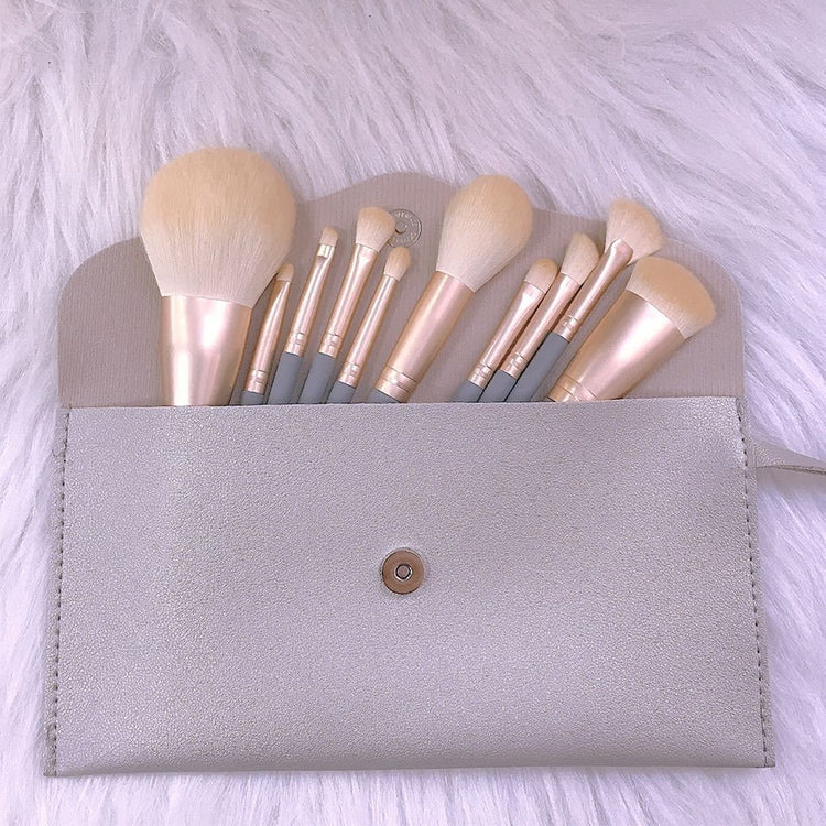 10 ชิ้น/เซ็ตแปรงแต่งหน้าข้าวโพดผ้าไหมเส้นใยผม Loose Powder แปรง Face และ Eye แปรงแต่งหน้า, Without Bag, With Blue Bag, With Silver Bag, With Pink Cylinder, With Green Cylinder, With Pink Zipper Bag