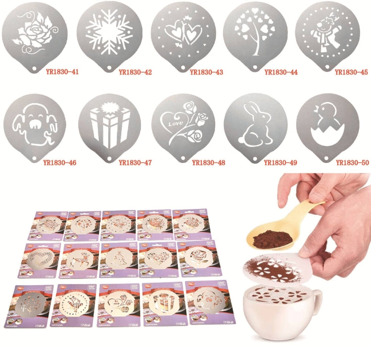 6 ชิ้นสแตนเลสพวงมาลัยแม่พิมพ์กาแฟแฟนซีรูปแบบการพิมพ์กาแฟนมโฟมสเปรย์รูปแบบแม่แบบการจัดส่งแบบสุ่มสไตล์, 6 PCS