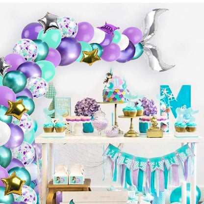 Golden Square ชิ้น Confetti บอลลูนชุด Ocean Theme Mermaid Party บอลลูนตกแต่งชุด, Balloon Decoration Set