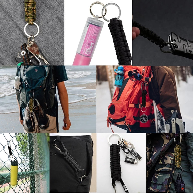 พวงกุญแจเชือกไนล่อนอเนกประสงค์กลางแจ้ง Carabiner, Nylon Umbrella Rope(Army green), Nylon Umbrella Rope(Black), Nylon Umbrella Rope(Brown), Nylon Umbrella Rope(Deep Blue)