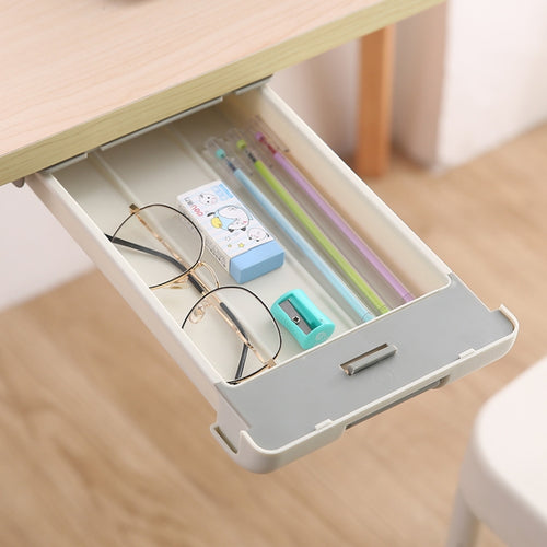 2 ชิ้นภายใต้โต๊ะลิ้นชักประเภทกล่องเก็บสำนักงานเดสก์ท็อปซ่อนกล่องเก็บเครื่องเขียนนักเรียนกล่อง