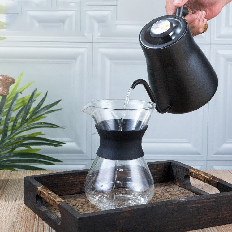 หม้อต้มกาแฟสแตนเลส 304 ด้ามไม้หม้อกาแฟเทฟลอนหม้อเรียวปากยาว, Without Thermometer, With Thermometer