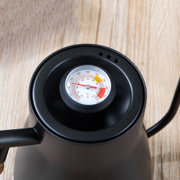 หม้อต้มกาแฟสแตนเลส 304 ด้ามไม้หม้อกาแฟเทฟลอนหม้อเรียวปากยาว, Without Thermometer, With Thermometer