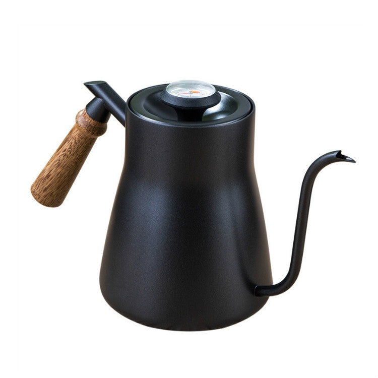 หม้อต้มกาแฟสแตนเลส 304 ด้ามไม้หม้อกาแฟเทฟลอนหม้อเรียวปากยาว, Without Thermometer, With Thermometer