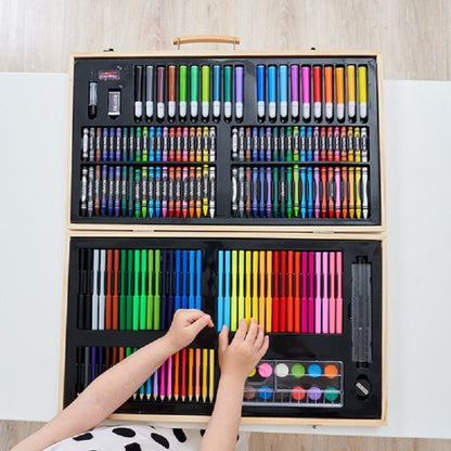 ภาพวาดกล่องไม้ปากกาสีสันสดใสชุดอุปกรณ์ศิลปะโรงเรียนสำหรับเด็ก, 180 in 1