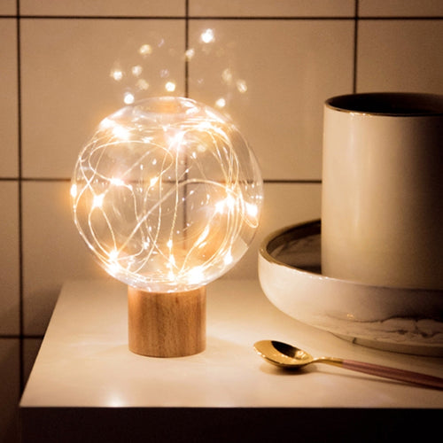 Star Moon Night Light USB ฐานไม้ LED บรรยากาศ, Round Base