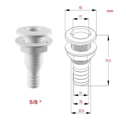 5/8 นิ้วพลาสติก Thru-Hull Bilge สำหรับปั๊มน้ำท้องเรือท่อระบายน้ำหรือ Vent ท่อสำหรับเรือ Marine Yacht Sail Camper รถบรรทุก, Vent Hose Fitting