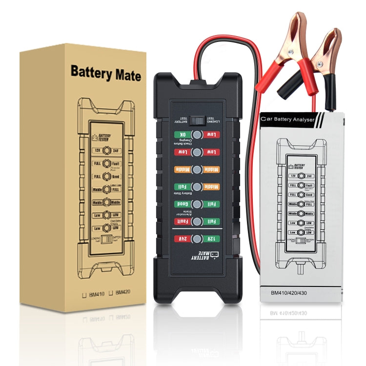 YAWOA BM410 เก็บเครื่องทดสอบแบตเตอรี่ 12V/24V โหลดทดสอบ LED สมาร์ทรถเครื่องทดสอบแบตเตอรี่คลิป, BM410
