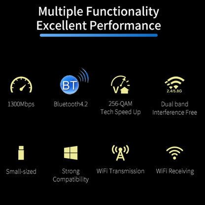 COMFAST CF-727B 1300Mbps Dual Frequency Gigabit USB Desktop ตัวรับสัญญาณบลูทูธแบบพกพา V4.2 + WiFi การ์ดเครือข่ายไร้สาย