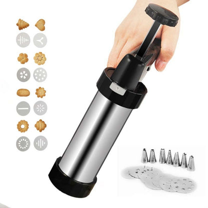 Multi-Function ท่อสแตนเลสปืนชุดคุกกี้บิสกิตมือกดบิสกิตเครื่องใช้ในครัวเรือน DIY เบเกอรี่เครื่องมือ, 16 in 1(Silver)