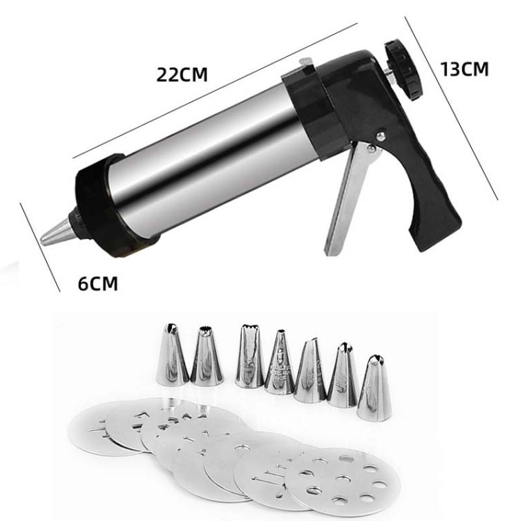 Multi-Function ท่อสแตนเลสปืนชุดคุกกี้บิสกิตมือกดบิสกิตเครื่องใช้ในครัวเรือน DIY เบเกอรี่เครื่องมือ, 16 in 1(Silver)