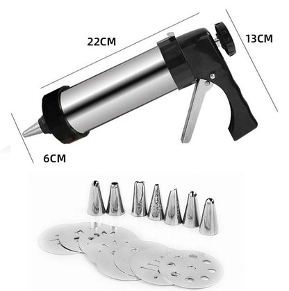Multi-Function ท่อสแตนเลสปืนชุดคุกกี้บิสกิตมือกดบิสกิตเครื่องใช้ในครัวเรือน DIY เบเกอรี่เครื่องมือ, 16 in 1(Silver)