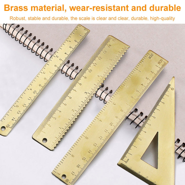 4 ชิ้นทองเหลืองย้อนยุควาดไม้บรรทัดวัดเครื่องมือ, 0-10cm Isosceles Triangle Ruler, 0-10cm Right Angle Triangle Ruler, 0-15cm Wave Ruler, 0-15cm Ruler, 0-18cm Ruler, 0-120mm Caliper Single Scale, 0-180 Degree Protractor, 0-120mm Caliper Double Scale