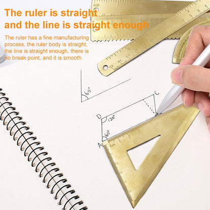 4 ชิ้นทองเหลืองย้อนยุควาดไม้บรรทัดวัดเครื่องมือ, 0-10cm Isosceles Triangle Ruler, 0-10cm Right Angle Triangle Ruler, 0-15cm Wave Ruler, 0-15cm Ruler, 0-18cm Ruler, 0-120mm Caliper Single Scale, 0-180 Degree Protractor, 0-120mm Caliper Double Scale