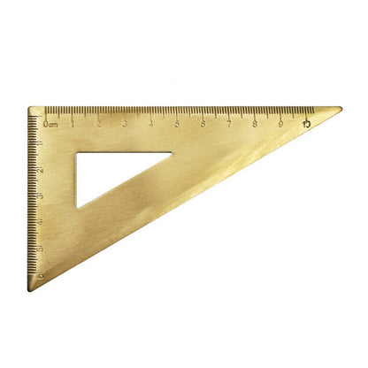 4 ชิ้นทองเหลืองย้อนยุควาดไม้บรรทัดวัดเครื่องมือ, 0-10cm Isosceles Triangle Ruler, 0-10cm Right Angle Triangle Ruler, 0-15cm Wave Ruler, 0-15cm Ruler, 0-18cm Ruler, 0-120mm Caliper Single Scale, 0-180 Degree Protractor, 0-120mm Caliper Double Scale