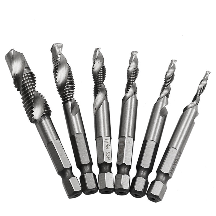 6 ชิ้น / เซ็ต HSS Multi-Function Integrated Tap Hole Tapping Chamfering, 6 PCS / Set Hole Tapping Chamfering