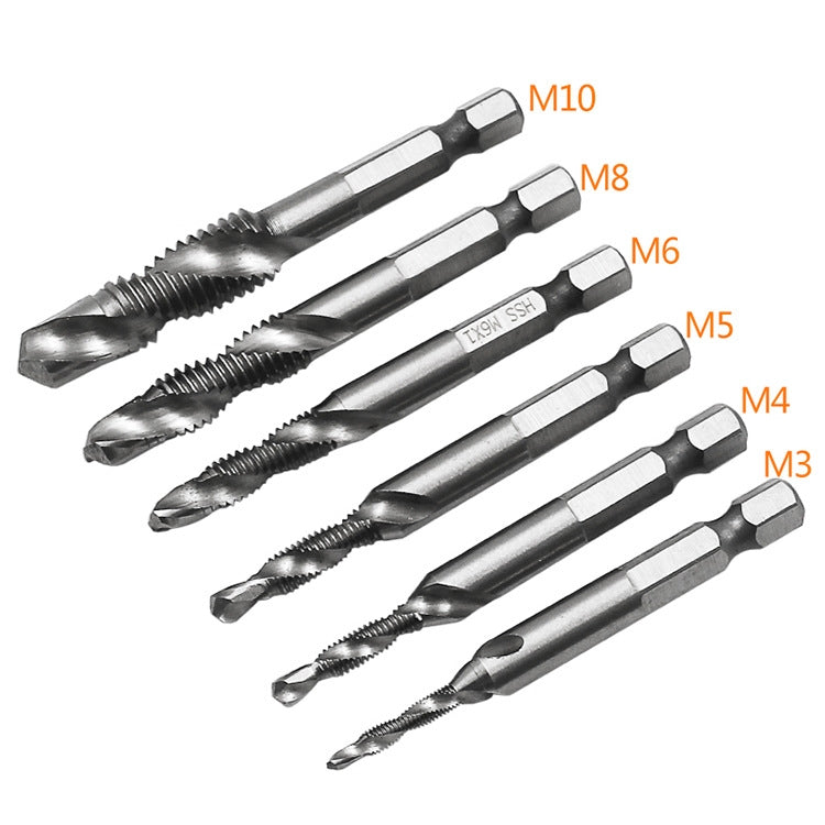 6 ชิ้น / เซ็ต HSS Multi-Function Integrated Tap Hole Tapping Chamfering, 6 PCS / Set Hole Tapping Chamfering