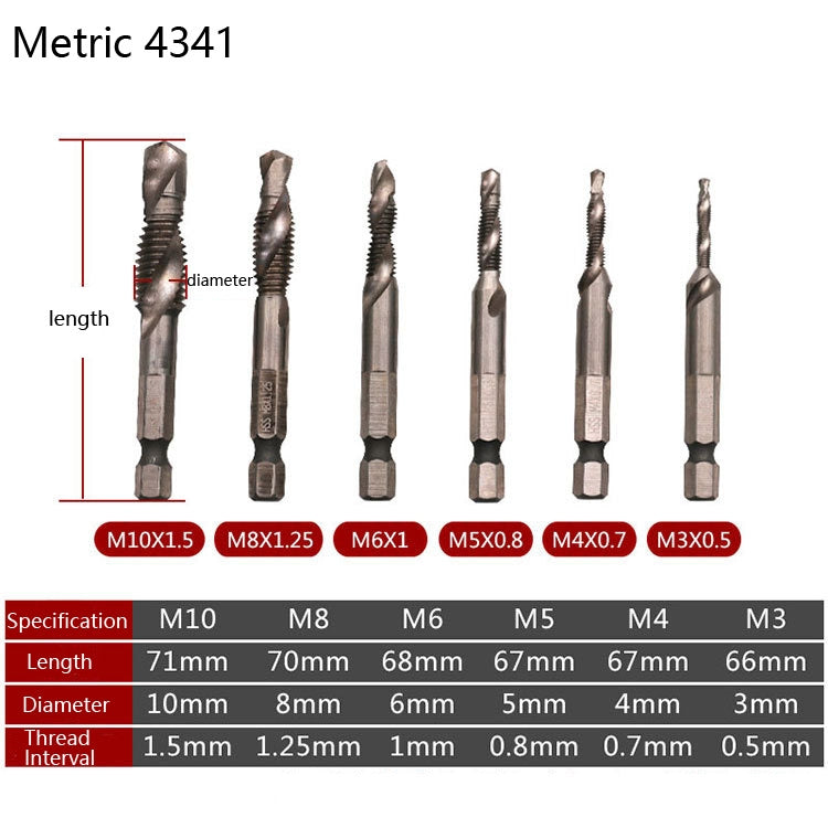 6 ชิ้น / เซ็ต HSS Multi-Function Integrated Tap Hole Tapping Chamfering, 6 PCS / Set Hole Tapping Chamfering