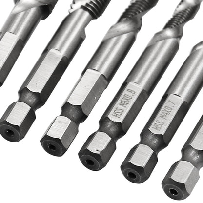 6 ชิ้น / เซ็ต HSS Multi-Function Integrated Tap Hole Tapping Chamfering, 6 PCS / Set Hole Tapping Chamfering