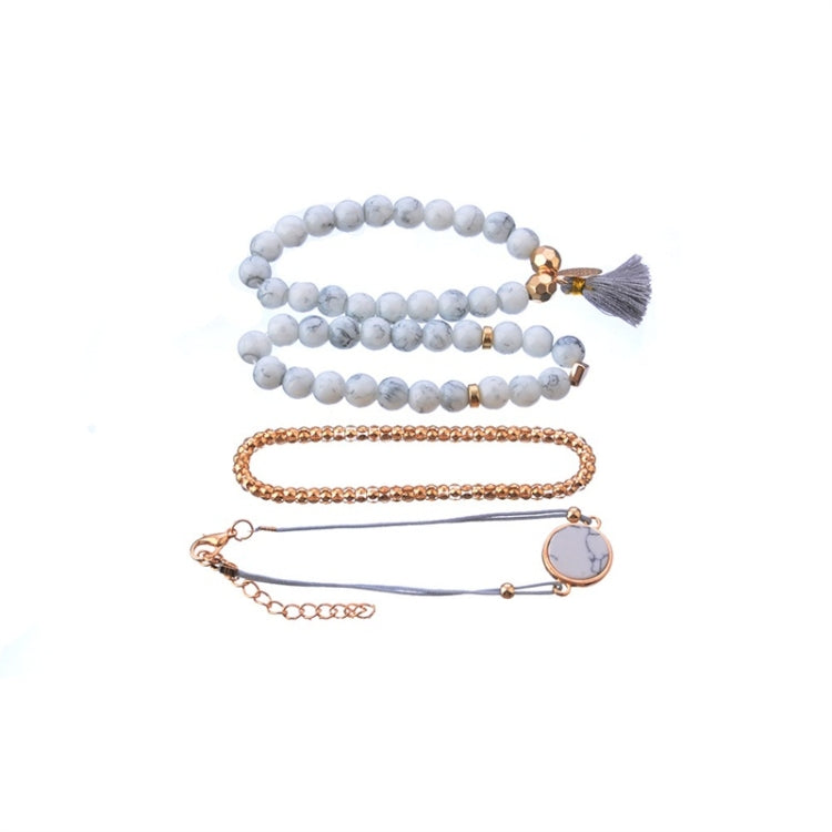 4 ชิ้น/เซ็ต Bohemian Charm สร้อยข้อมือลูกปัดผู้หญิงหัวใจหินอ่อนพู่กำไลข้อมือ