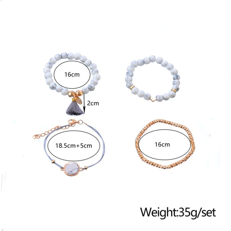 4 ชิ้น/เซ็ต Bohemian Charm สร้อยข้อมือลูกปัดผู้หญิงหัวใจหินอ่อนพู่กำไลข้อมือ