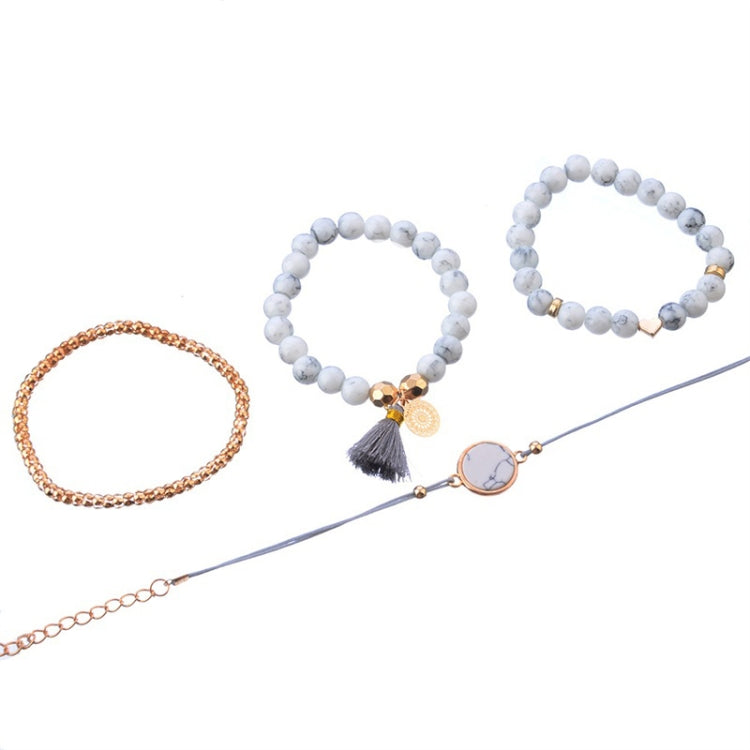 4 ชิ้น/เซ็ต Bohemian Charm สร้อยข้อมือลูกปัดผู้หญิงหัวใจหินอ่อนพู่กำไลข้อมือ