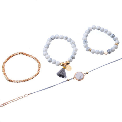 4 ชิ้น/เซ็ต Bohemian Charm สร้อยข้อมือลูกปัดผู้หญิงหัวใจหินอ่อนพู่กำไลข้อมือ