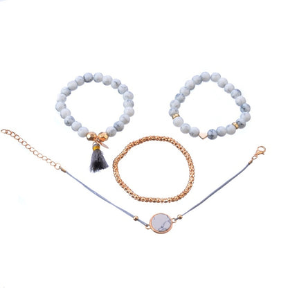 4 ชิ้น/เซ็ต Bohemian Charm สร้อยข้อมือลูกปัดผู้หญิงหัวใจหินอ่อนพู่กำไลข้อมือ