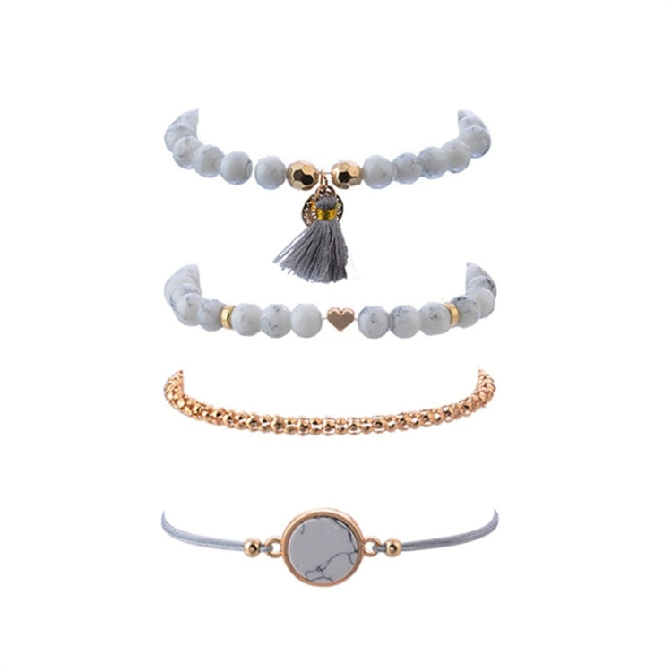 4 ชิ้น/เซ็ต Bohemian Charm สร้อยข้อมือลูกปัดผู้หญิงหัวใจหินอ่อนพู่กำไลข้อมือ