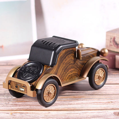 A9 Retro Wood Grain Classic Car Shape ลำโพงไร้สาย Bluetooth ซับวูฟเฟอร์วิทยุโทรศัพท์มือถือแบบพกพาขาตั้งลำโพงขนาดเล็ก