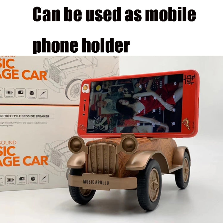 A9 Retro Wood Grain Classic Car Shape ลำโพงไร้สาย Bluetooth ซับวูฟเฟอร์วิทยุโทรศัพท์มือถือแบบพกพาขาตั้งลำโพงขนาดเล็ก