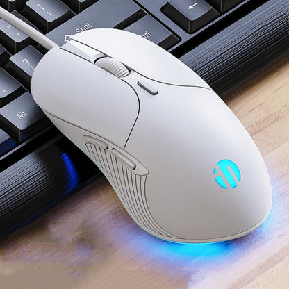 Inphic PB1 Business Office เมาส์สำหรับเล่นเกมแบบมีสายความละเอียดมาโครปิดเสียง ความยาวสายเคเบิล: 1.5 ม, Classic Back Breathing Light, Matte White Breathing Light