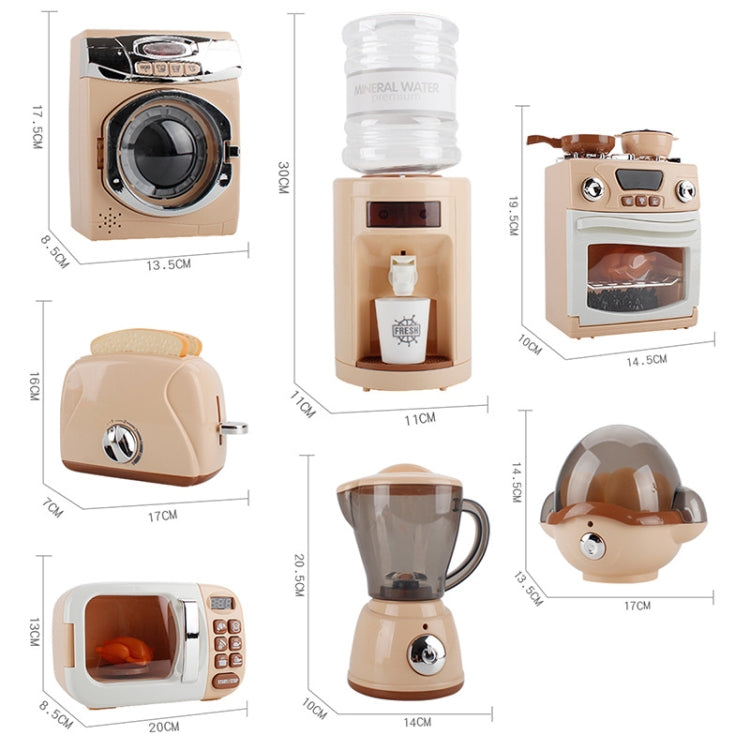 จำลองปริศนาครัวของเล่นเล่นบ้านเครื่องใช้ในครัวรุ่น, Washing Machine, Bread Machine, Stove Oven, Water Dispenser, Microwave Oven, Egg Steamer, Juicer