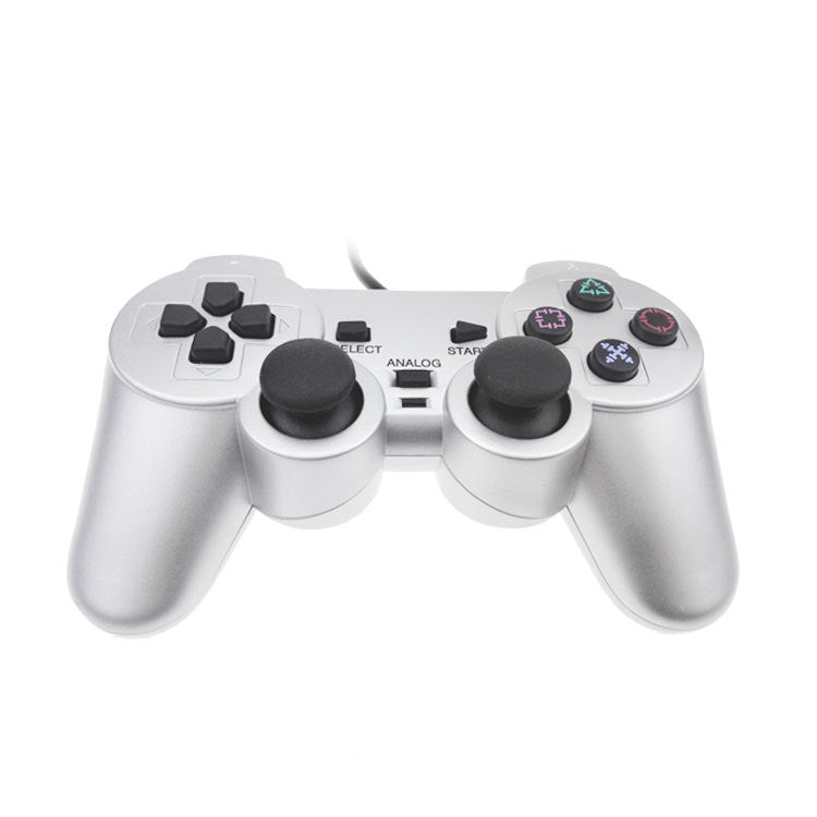 เกมแพดแบบมีสายมอเตอร์คู่การสั่นสะเทือนเกมฉีดเชื้อเพลิงเงินเหมาะสำหรับ PS2, For PS2