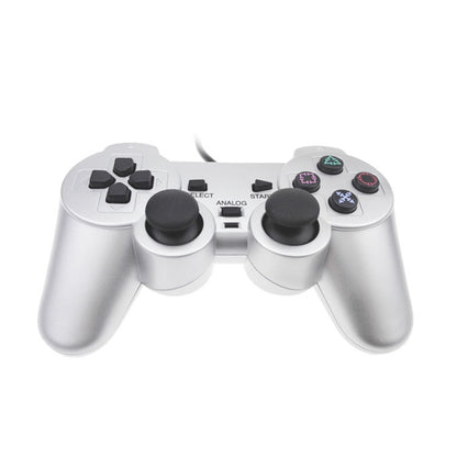 เกมแพดแบบมีสายมอเตอร์คู่การสั่นสะเทือนเกมฉีดเชื้อเพลิงเงินเหมาะสำหรับ PS2, For PS2