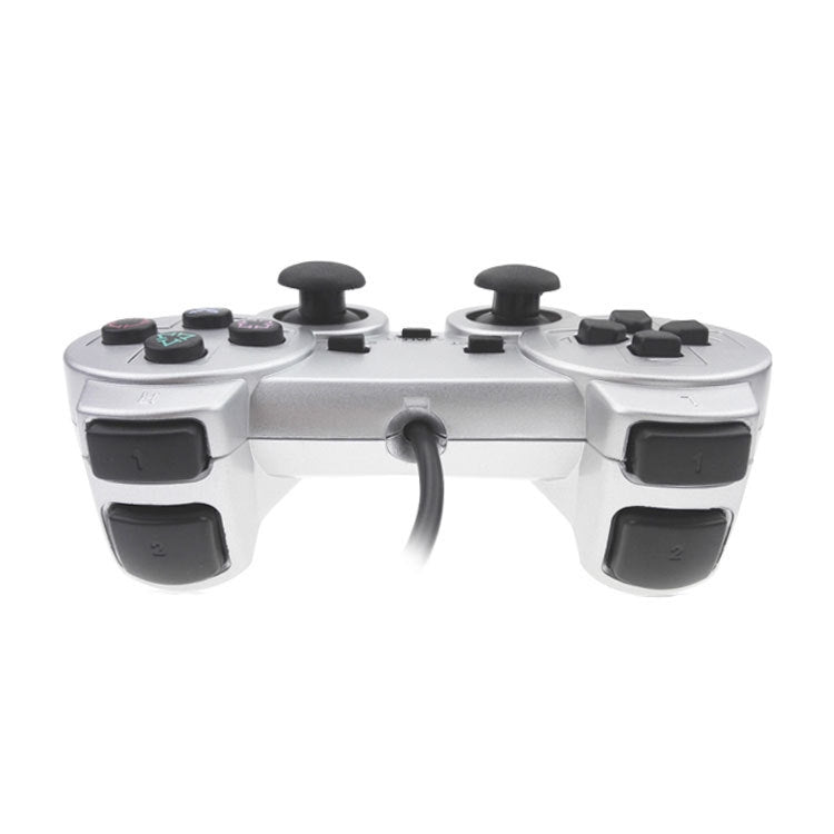 เกมแพดแบบมีสายมอเตอร์คู่การสั่นสะเทือนเกมฉีดเชื้อเพลิงเงินเหมาะสำหรับ PS2, For PS2