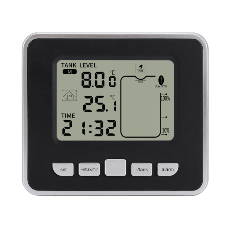 TS-FT002 มัลติฟังก์ชั่นอัลตราโซนิกอิเล็กทรอนิกส์ถังน้ำระดับพร้อมเครื่องวัดอุณหภูมิอุณหภูมิในร่มนาฬิกา แสดงผล เกจวัดระดับน้ำ, TS-FT002