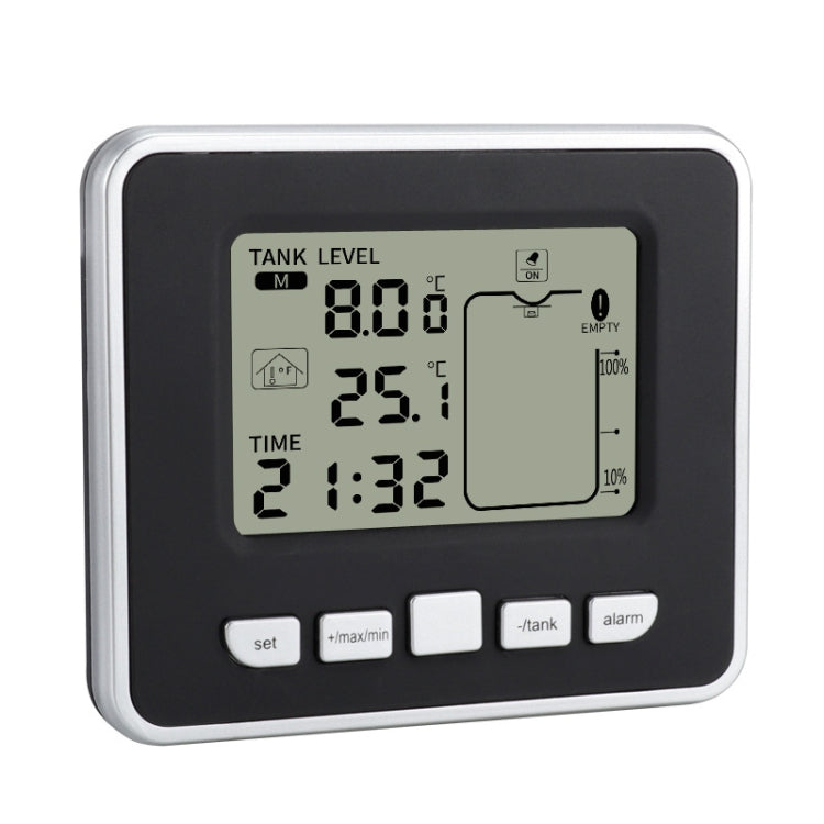 TS-FT002 มัลติฟังก์ชั่นอัลตราโซนิกอิเล็กทรอนิกส์ถังน้ำระดับพร้อมเครื่องวัดอุณหภูมิอุณหภูมิในร่มนาฬิกา แสดงผล เกจวัดระดับน้ำ, TS-FT002